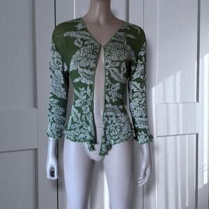 Y2k green floral mesh knit